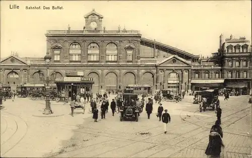 Ak Lille Nord, La Gare, Ansicht vom Bahnhof, Buffet, Straßenverkehr