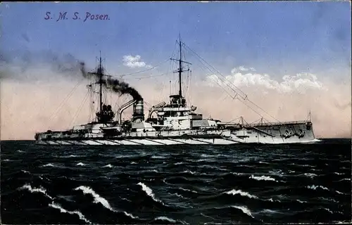 Ak Deutsches Kriegsschiff, SMS Posen, Schlachtkreuzer, Kaiserliche Marine