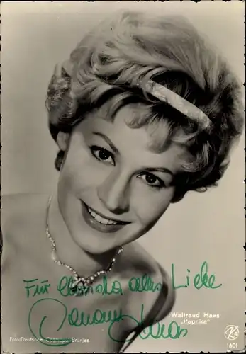 Ak Schauspielerin Waltraud Haas, Portrait, Autogramm