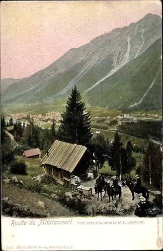 Ak Chamonix Mont Blanc Haute Savoie, Route de Montanvert, Brevent