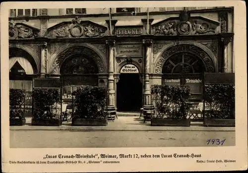 Ak Weimar in Thüringenm Lucas Cranach Weinstube neben Lucas Cranach Haus, Markt 12