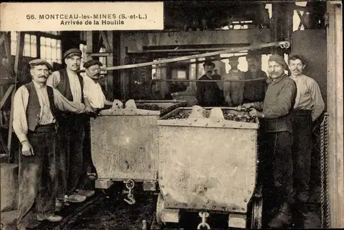 Ak Montceau les Mines Saône et Loire, Arrivee de la Houille, Bergleute