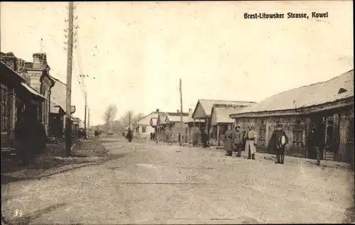 Ak Kowel Ukraine, Brest Litowsker Straße, Deutsche Soldaten in Uniformen, I WK