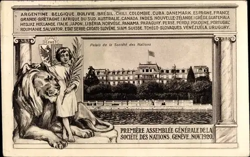 Passepartout Ak Genève Genf Schweiz, Premiere Assemblee Generale de la Societe des Nations 1920