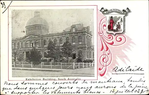Wappen Passepartout Ak Adelaide South Australia, Exhibition Building