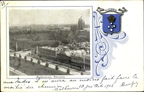 Wappen Passepartout Ak Melbourne Victoria Australien, Blick auf den Ort