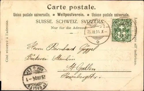 Präge Litho St Fiden Sankt Gallen Stadt Schweiz, Landesfahne, Edelweiß