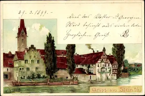 Künstler Litho Dussaudt, Stein am Rhein Kanton Schaffhausen, Blick auf den Ort