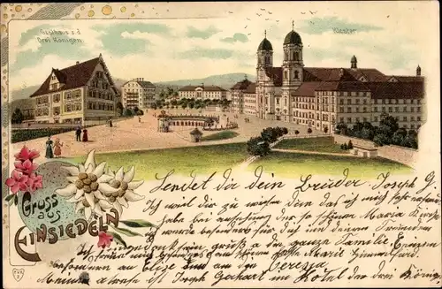 Litho Einsiedeln Kanton Schwyz Schweiz, Gasthaus zu den Drei Königen, Kloster