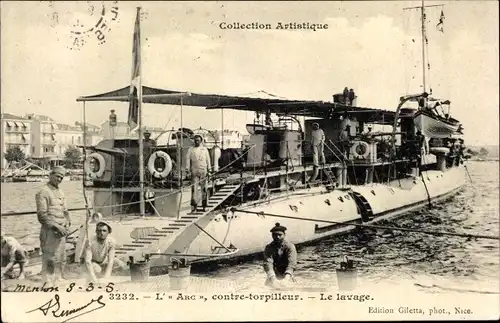 Ak Französisches Kriegsschiff, L'Arc, Contre Torpilleur, le lavage