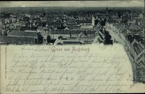 Mondschein Ak Augsburg in Schwaben, Totalansicht der Ortschaft