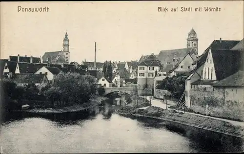 Ak Donauwörth in Schwaben Bayern, Blick auf den Ort mit Wörnitz