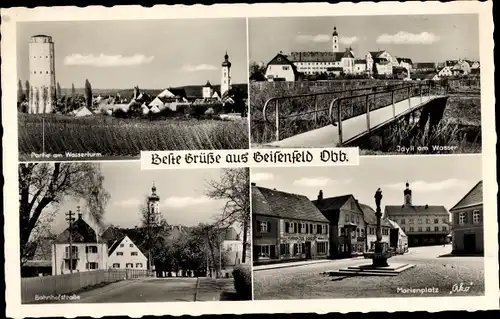 Ak Geisenfeld an der Ilm, Wasserturm, Marienplatz, Bahnhofstraße