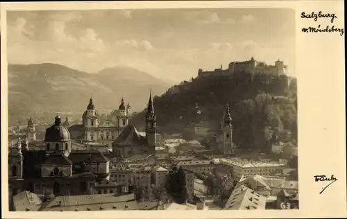 Ak Salzburg in Österreich, Blick auf den Ort vom Mönchsberg