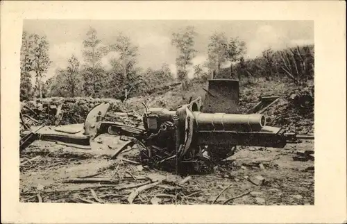 Ak Zerstörtes Geschütz, Mörser, I WK