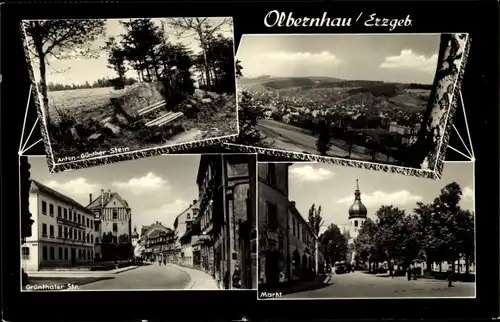 Ak Olbernhau im Erzgebirge, Markt, Grünthaler Straße, Panorama, Anton Günther Stein