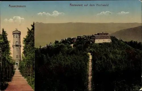 Ak Oybin in Sachsen, Restaurant, Aussichtsturm auf dem Hochwald