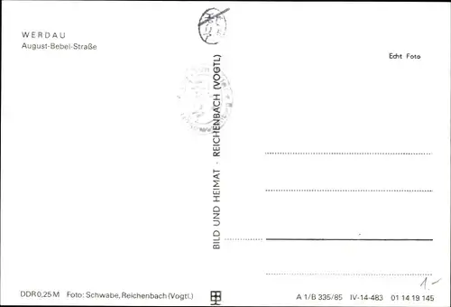 Ak Werdau in Sachsen, August Bebel Straße, Geschäfte, VEB Textilreinigung Werdau, Uhr