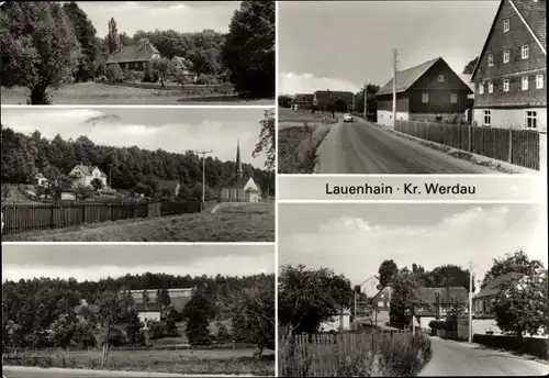 Ak Lauenhain Crimmitschau in Sachsen, Ortsansicht, Kirche, Straßenpartie