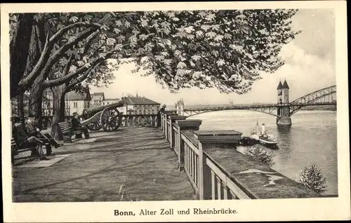 Ak Bonn am Rhein, Alter Zoll und Rheinbrücke, Kanone