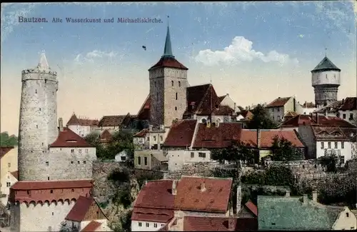 Ak Bautzen Sachsen, Alte Wasserkunst und Michaeliskirche