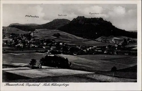 Ak Papstdorf Gohrisch in Sachsen, Panorama, Sächsisches Felsengebirge, Pfaffenstein, Gohrisch