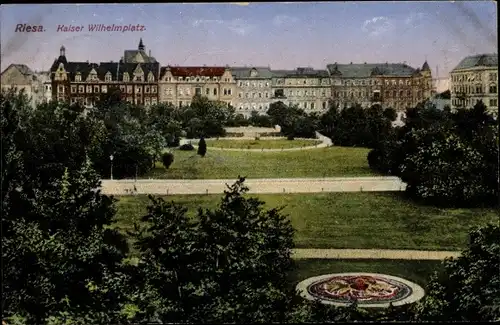 Ak Riesa an der Elbe Sachsen, Kaiser Wilhelmplatz, Parkanlage