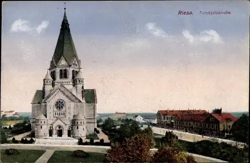 Ak Riesa an der Elbe Sachsen, Trinitatiskirche und Umgebung