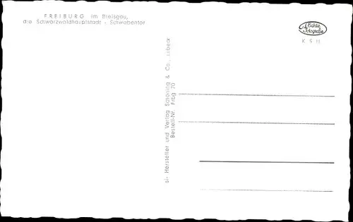 Ak Freiburg im Breisgau, Schwabentor, Wandgemälde, Fachwerkhaus, Schienen