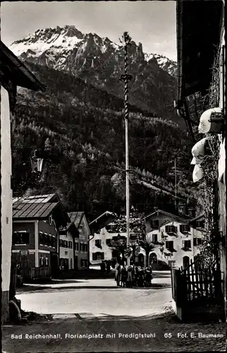 Ak Bad Reichenhall in Oberbayern, Florianiplatz mit Predigtstuhl