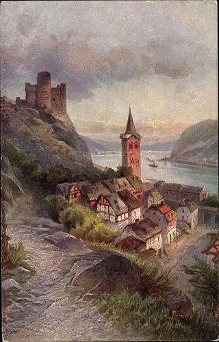 Künstler Ak Sankt Goarshausen am Rhein, Burg Maus