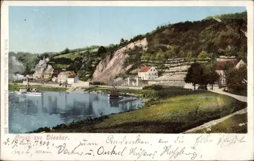 Ak Diesbar Seußlitz Nünchritz an der Elbe, Teilansicht, Dampfer