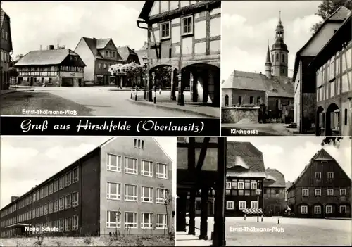 Ak Hirschfelde Zittau in Sachsen, Kirchgasse, Neue Schule, Ernst-Thälmann-Platz