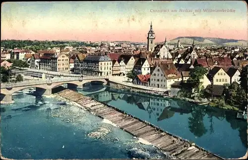 Ak Cannstatt Stuttgart, am Neckar, Ort mit Wilhelmsbrücke