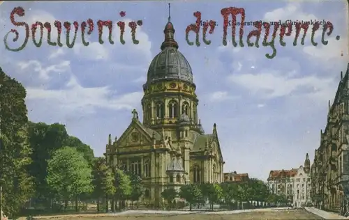 Glitzer Ak Mainz am Rhein, Mayence, Kaiserstraße und Christuskirche