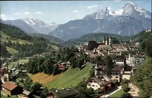 Ak Berchtesgaden in Oberbayern, Ortsansicht mit Watzmann