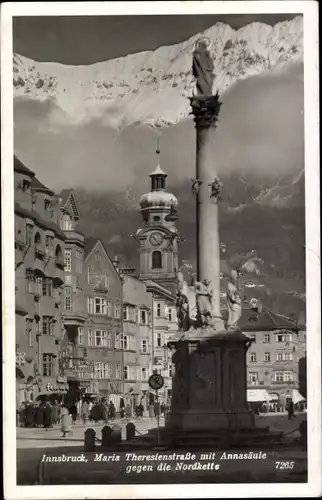 Ak Innsbruck in Tirol, Theresienstraße mit Annasäule gegen die Nordkette
