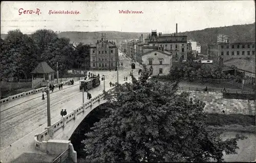Ak Gera in Thüringen, Heinrichsbrücke, Waldstraße