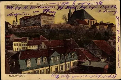 Ak Nordhausen am Harz, Blasiikirche, Mittelschule, Dom