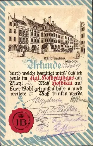 Ak München, Kgl. Hofbräuhaus, Urkunde mit Siegel