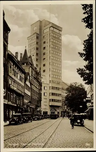 Ak Stuttgart in Württemberg, Tagblatt Turmhaus, Tram