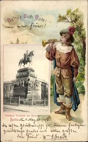 Ak Berlin Mitte, Denkmal Friedrich d. Großen, Trompeter