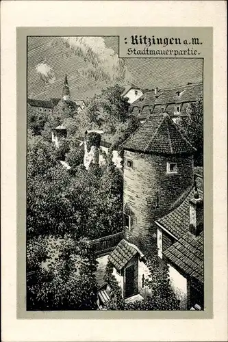 Ak Kitzingen in Mainfranken Bayern, Stadtmauerpartie