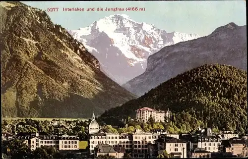 Ak Interlaken Kanton Bern Schweiz, Totalansicht mit Jungfrau