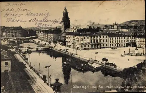 Ak Göteborg Schweden, Gustaf Adolfs Torg och Stora Hamnkanalen