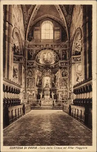 Ak Certosa di Pavia Lombardia, Coro della Chiesa ed Altar Maggiore