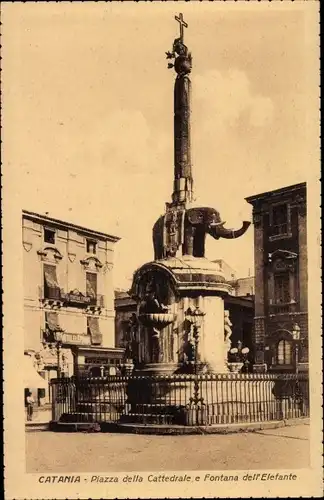 Ak Catania Sicilia, Piazza della Cattedrale e Fontana dell' Elefante