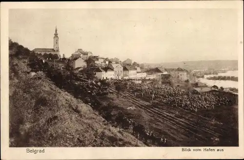 Ak Belgrad Beograd Serbien, Blick vom Hafen aus, Kirche, Soldaten