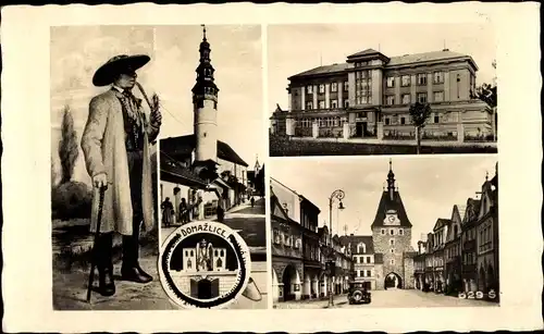 Ak Domažlice Taus Region Pilsen, Turm, Straßenpartie