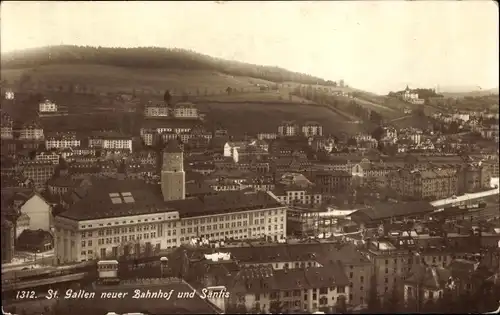 Ak Sankt Gallen Stadt Schweiz, Ort mit neuem Bahnhof und Säntis